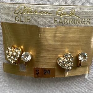 Tiny Allison Reed Rhinestone Pave Heart Clip On Gold Tone Earrings Never Used